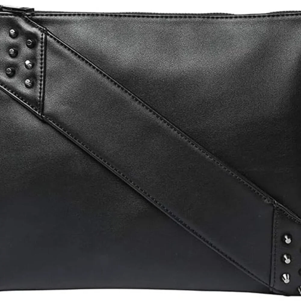 Women Clutch Purse PU Leather Crossbody Bag Envelope Wrist Strap Black